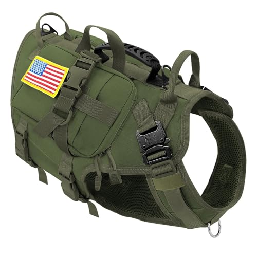 Mit Bag Working Dog Training Jagdgurt Weste Militärische Taktische Raue Nylonhundkabelbaum Für Mittlere Bis Große Hunde Deutsche Schäferhäuser,Grün,M von JFERDX