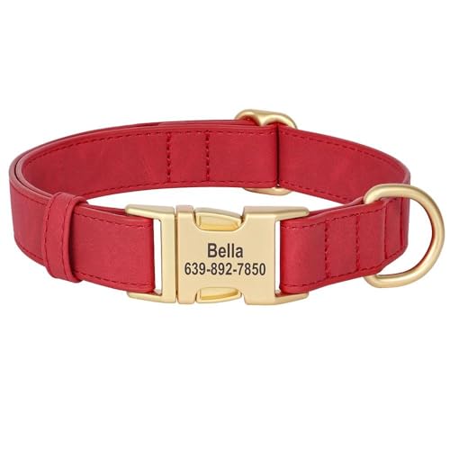 Personalisiertes Hundehalsband, Anti-Verlust-PU-Leder, individuelle Gravur, Metallschnalle, Haustierhalsband für Pitbull, Bulldogge, Labrador, Deutscher Schäferhund, Rot, Größe S Personalisiertes Hundehalsband, Anti-Verlust-PU-Leder, individuelle Gravur, Metallschnalle, Haustierhalsband für Pitbull, Bulldogge, Labrador, Deutscher Schäferhund, Rot, Größe S von JFERDX
