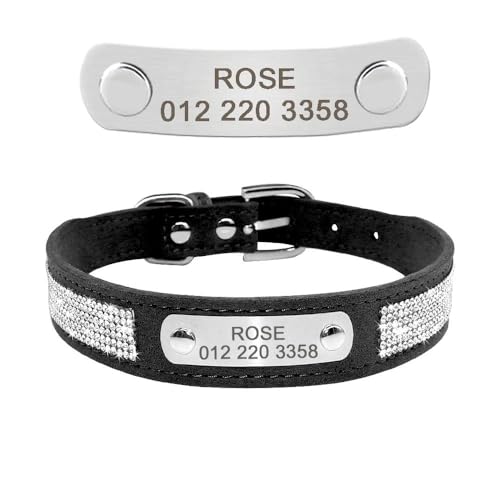 Personalisiertes Hundehalsband, Leder, Welpenhalsband mit verstellbarem Katzen- und Hundehalsband, Anti-Verlust-Katzen- und Hundehalsband für Chihuahua, Mops, Französische Bulldogge, Schwarz, Größe S Personalisiertes Hundehalsband, Leder, Welpenhalsband mit verstellbarem Katzen- und Hundehalsband, Anti-Verlust-Katzen- und Hundehalsband für Chihuahua, Mops, Französische Bulldogge, Schwarz, Größe S von JFERDX