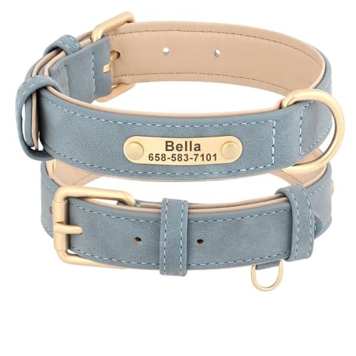 Personalisiertes Hundehalsband, weiches PU-Leder, gepolstert, für Hunde, Chihuahua, Mops, Französische Bulldogge, Deutscher Schäferhund, Blau, Größe L Personalisiertes Hundehalsband, weiches PU-Leder, gepolstert, für Hunde, Chihuahua, Mops, Französische Bulldogge, Deutscher Schäferhund, Blau, Größe L von JFERDX