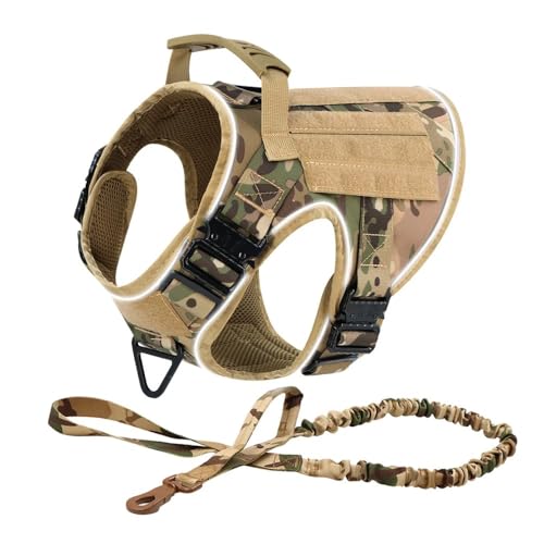 Reflexionsgurt Im Freien 4 Metallschnallen Großer Hundegier Und Leinen -Set Military Tactical Nylon Hundetraining Camping Jagdgurt,B,XL von JFERDX