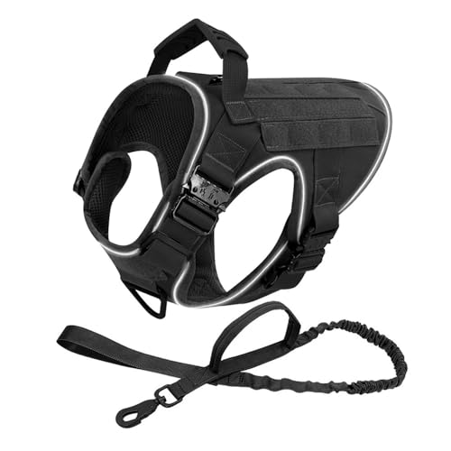 Reflexionsgurt Im Freien 4 Metallschnallen Großer Hundegier Und Leinen -Set Military Tactical Nylon Hundetraining Camping Jagdgurt,Schwarz,L von JFERDX
