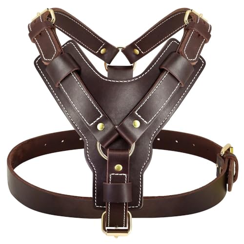 Verstellbarer Lederhund -Weste -Kabelbaum Mit Handlungsquick -Kontrolle Weicher Und Bequemer Hundekabelbaum Für Labradorsgerman Shepherds -French Bulldogs,Braun,L von JFERDX