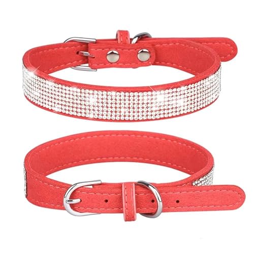 Verstellbares Hundehalsband aus weichem Leder, glänzende Kristalle, eingelegte Strasssteine, luxuriöses Hundehalsband, Chihuahua, Mops, Französische Bulldogge, Labrador, Rot, Größe L Verstellbares Hundehalsband aus weichem Leder, glänzende Kristalle, eingelegte Strasssteine, luxuriöses Hundehalsband, Chihuahua, Mops, Französische Bulldogge, Labrador, Rot, Größe L von JFERDX