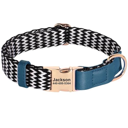Verstellbares Nylon-Hundehalsband, PU-Leder, Anti-Verlust-Haustier-ID-Tag, Namensschild, Halsband mit Anti-Verlust-Schnalle, Hundehalsband für Französische Bulldogge, Mops, Labrador, D, L Verstellbares Nylon-Hundehalsband, PU-Leder, Anti-Verlust-Haustier-ID-Tag, Namensschild, Halsband mit Anti-Verlust-Schnalle, Hundehalsband für Französische Bulldogge, Mops, Labrador, D, L von JFERDX