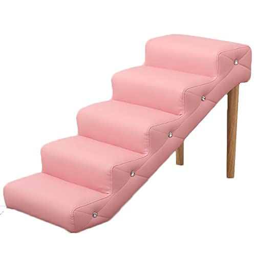 Pinke Hundetreppe, wasserdichte Abdeckung, Haustierrampe mit hölzernen Hinterbeinen, robuste Bettleiter für Schlafzimmer/Wohnzimmer/Wohnmobil, 100 kg Tragkraft, 5 Stufen von JFUNANQH