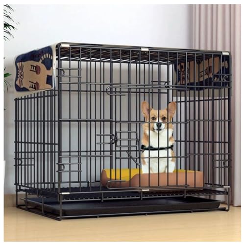 Hundekiste Mittelgroße Größe, Klappkäfig, Faltkäfig, Hundekäfig Mit 2 Türen, Beinhaltet Leck- Proof Pan, Boden Füße Schützen, Teiler Einfache Reinigung(Size:61x42x50cm,Color:schwarz) von JHAISMAO