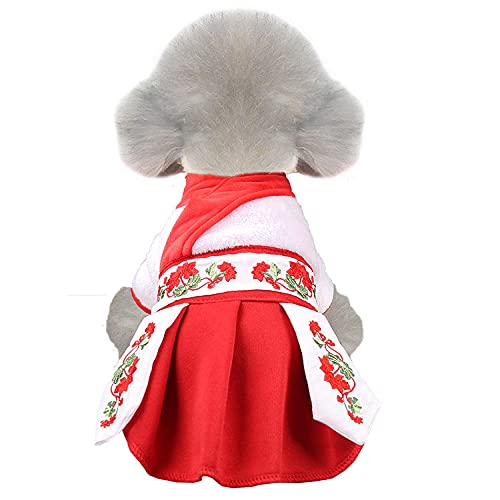 Hundekostüm Neujahr Haustier Kleidung Warmer Rock Prinzessin Koralle Vele Hanfu Rock-Hanfu Rock Rot (Plus Samt)_2XL. von JHDFS