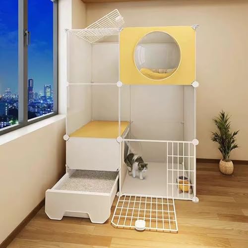Großer Katzenkäfig für den Innenbereich, Laufstall für Haustiere, Katzengehege mit Katzentoilette, Laufstall für Katzen, Welpen, Kaninchen, Kleintiere(85x49x109cm/33.4x19.3x42.9in) von JHDXL