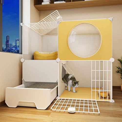Großer Katzenkäfig für den Innenbereich, Laufstall für Haustiere, Katzengehege mit Katzentoilette, Laufstall für Katzen, Welpen, Kaninchen, Kleintiere(85x49x75cm/33.4x19.3x29.5in) von JHDXL