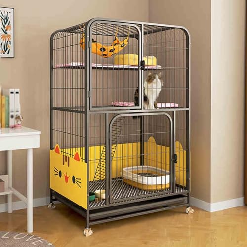 JHDXL Großer Katzenkäfig, Katzenkäfige für den Innenbereich mit Tablett/Rädern, Katzenlaufstall aus Metall, geeignet für kleine Kaninchen, Katzen, Welpen, Hundekäfige(Black,71x127cm/27.9x50in) von JHDXL