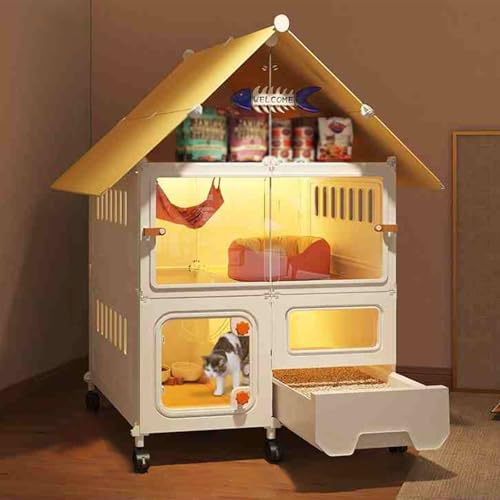 Katzenkäfig, Laufstall, Katzengehege, Katzenkäfige für Drinnen mit Katzentoilette, Katzenkäfig mit Rädern, für Katzen, Chinchillas, Kaninchen und Kleintiere(70x45x113cm/27.5x17.7x44.5in) von JHDXL