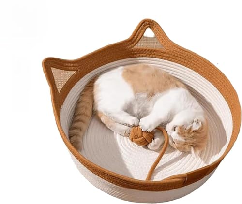 Cutypet Katzenkorb, Virela Weidengeflecht-Katzenbett, Haustiernest aus Baumwollseil, handgewebtes, atmungsaktives, langlebiges Katzenschlafhaus aus natürlichem Rattan mit Spielzeugschwanz,M,Brown Cutypet Katzenkorb, Virela Weidengeflecht-Katzenbett, Haustiernest aus Baumwollseil, handgewebtes, atmungsaktives, langlebiges Katzenschlafhaus aus natürlichem Rattan mit Spielzeugschwanz,M,Brown von JHDZ