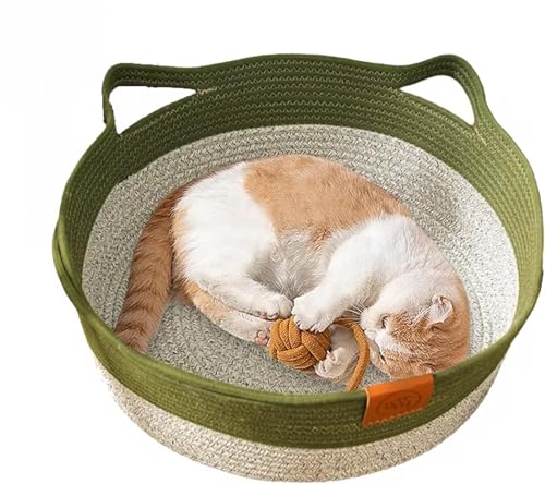 Cutypet Katzenkorb, Virela Weidengeflecht-Katzenbett, Haustiernest aus Baumwollseil, handgewebtes, atmungsaktives, langlebiges Katzenschlafhaus aus natürlichem Rattan mit Spielzeugschwanz,M,Green Cutypet Katzenkorb, Virela Weidengeflecht-Katzenbett, Haustiernest aus Baumwollseil, handgewebtes, atmungsaktives, langlebiges Katzenschlafhaus aus natürlichem Rattan mit Spielzeugschwanz,M,Green von JHDZ
