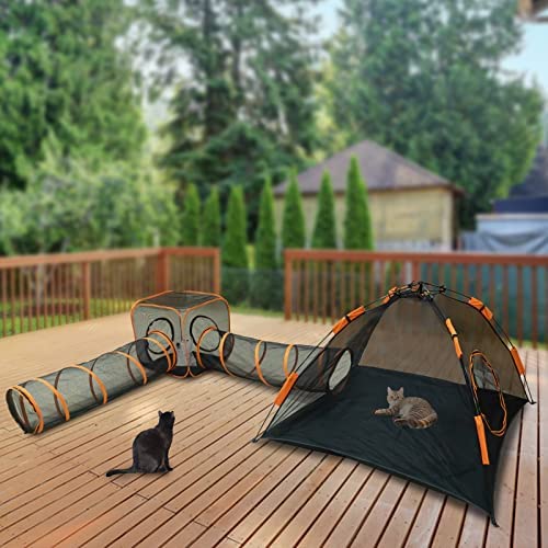 JHLP Outdoor Katzengehege mit Katzentunnel – Pop-Up-Laufstall für Katzen, Kaninchen, Frettchen und Kleintiere – Katzenhaus und Spielzelt für drinnen und draußen, ideal für Outdoor-Abenteuer, Schwarz von JHLP