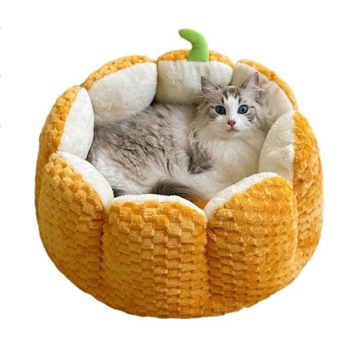 JIABAOZ Kürbis Katzenbett Halloween Katzenbett Weiche Fatzenbett Flauschig katzenkörbchen Katzenkissen mit Abnehmbarem Kissen Warmes katzenkörbchen Katzen und Hundebett (L) von JIABAOZ