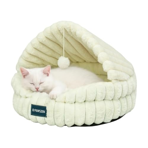 JIABAOZ Stilvolle Katzenbetten,Spielangel Für Katzen Für Katzen, Weiches Rundes Hundebett Für Kleine Und Mittelgroße Hunde, Waschbares, Beruhigendes Haustierbett 50 cm Durchmesser (Cremeweiß) von JIABAOZ