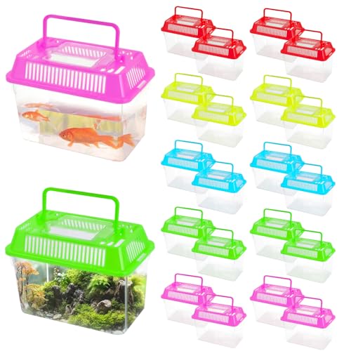 Kunststoff-Fischbecken mit Griff, kleine Reptilien-Terrarien, Transportkäfig, Vogelspinnen-Gehege, Schlangenzuchtkoffer, Mini-Fischbox für Haustiere, 15 x 8,9 x 10,9 cm, 20 Stück von JIABEIUS