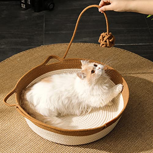 JIALI7SEC Handgewebtes Katzenbett aus Baumwollseil, atmungsaktiv, leicht zu reinigen, faltbar, kratzbare Hängematte mit Katzenohren-Design, mit Spielball für Kätzchen, groß, Braun JIALI7SEC Handgewebtes Katzenbett aus Baumwollseil, atmungsaktiv, leicht zu reinigen, faltbar, kratzbare Hängematte mit Katzenohren-Design, mit Spielball für Kätzchen, groß, Braun von JIALI7SEC