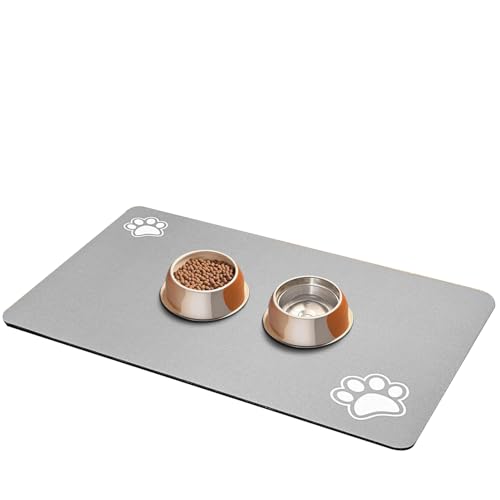 60x90cm rutschfeste Futternapf Unterlage für Haustier, Saugfähige Schnelltrocknend Hundenapf Unterlage,Anti-Rutsch Haustier Fütterung Matte Placemats per animali (Grey,50 * 80CM) von JIALING
