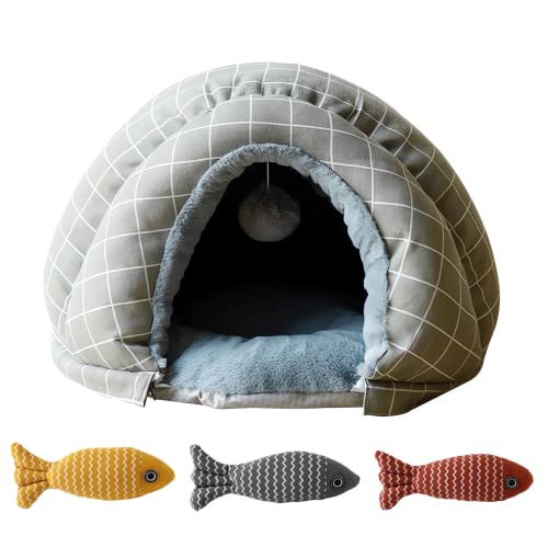 Gemütliches Katzenhöhle Bett – niedliches Haus für Indoor-Katzen – perfektes Katzengeschenk (M, Grau) von JIALOE