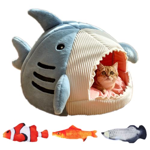 JIALOE Shark Katzenbett Hundehaus Katzenbett Höhle Haustierbett Katzenbetten für Indoor Katzen (L, Blau) von JIALOE