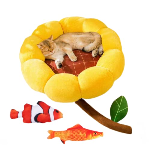 JIALOE Niedliches Katzenbett mit Blumenmotiv, für den Innenbereich, bequem, weich, geeignet für kleine Katzen und Hunde (Medium, Gelb) von JIALOE