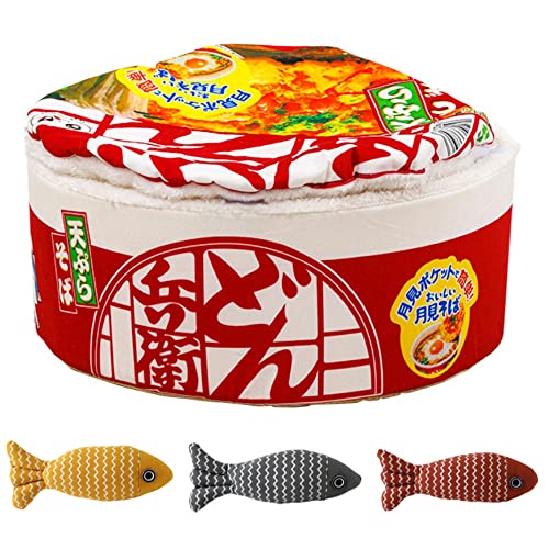 Ramen Katzenbett, niedlich, lustig, warm, für den Innenbereich, kreatives Haustiernest, mit Bezug (mittelgroß, rot) von JIALOE