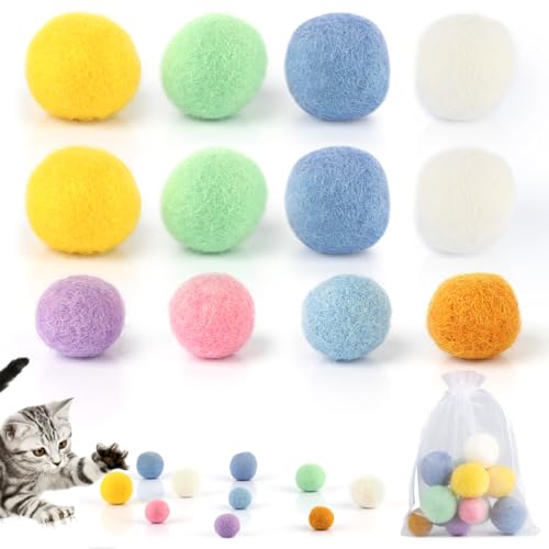 JIANGZHIB 12 Stück Filzbälle für Katzen, Interaktives Katzenspielzeug Ball, Katzen Spielsachen aus 100% Wolle, Bunte Katzenspielzeug Ball für Hauskatzen, um Fit und Aktiv Zu Bleiben von JIANGZHIB