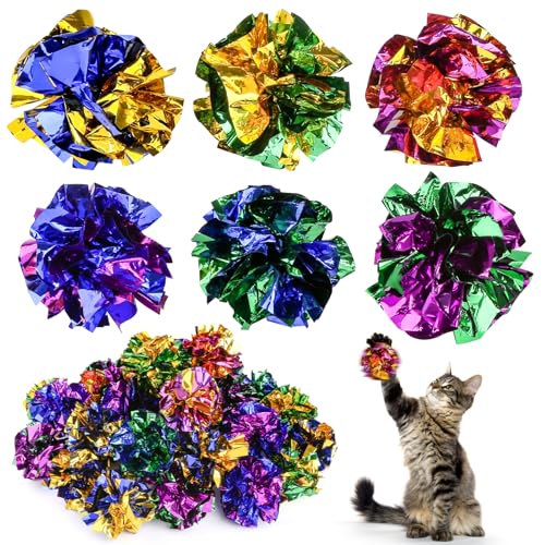 JIANGZHIB 35 Stück Knisterball für Katzen, Bunte Katze Spielzeug Bälle 6 Farben, Katzen Ball mit Geräusch Kätzchen, 5,5 cm Interaktive Spielball Katze für Hauskatzen, um Fit Und Aktiv Zu Bleiben von JIANGZHIB