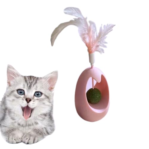 JIANJU Katzenminze, Katzenminze-Ball, Katzenfederspielzeug für Katzen, zum Lecken, Zahnreinigung, essbares Katzenspielzeug, natürliches drehbares Katzenspielzeug für Indoor-Katzen (rosa von JIANJU