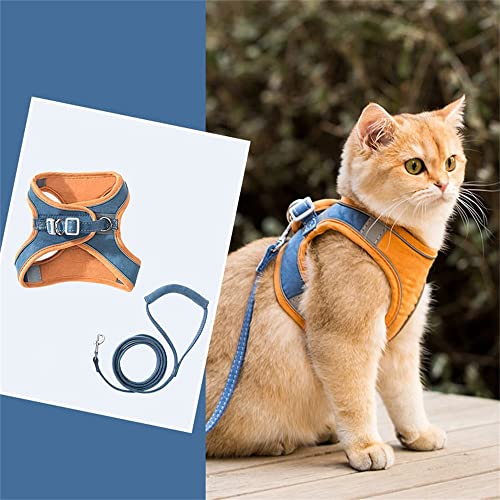 Katzengeschirr, Katzengeschirr und Leine, verstellbar, ausbruchsicher, Katzengeschirr, atmungsaktiv, reflektierend, Katzengeschirr mit Streifen für Katzen/Welpen (XXXLblau-orange) von JIANJU