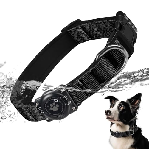 AirTag Hundehalsband, IP68 wasserdichte Integriertes Apple Air Tag Halter Hundehalsband mit AirTag Halter, Reflektierend, Besonders haltbar, Hundehalsbänder für mittlere große Hunde [Schwarz,L] von JIARUI