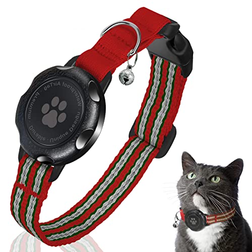 AirTag Katzenhalsband, Integriertes Kätzchenhalsband mit 100% Wasserdichtem AirTag Halter, Schalldichtes, Reflektierendes GPS Katzen Halsband mit Apple Air Tag Hülle für Kätzchen, Welpen (Rot,XS) von JIARUI