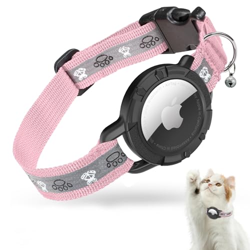 AirTag Katzenhalsband, Jiarui Reflektierend Air Tag Katzenhalsband, GPS Katzenhalsband mit Verstellbares und Glocke, Integriertes Apple Air Tag Katzen Halsband, Geeignet Für Katzen Welpen[Rosa][XS] von JIARUI