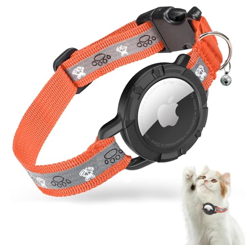 AirTag Katzenhalsband, Jiarui Reflektierend Air Tag Katzenhalsband, GPS Katzenhalsband mit Verstellbares und Glocke, Integriertes Apple Air Tag Katzen Halsband, Geeignet Für Katzen Welpen[Orange][S] von JIARUI