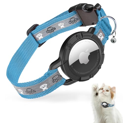 AirTag Katzenhalsband, Reflektierend Air Tag Katzenhalsband, GPS Katzenhalsband mit Verstellbares und Glocke, Integriertes Apple Air Tag Katzen Halsband, Geeignet Für Katzen Welpen[Blau][XS] von JIARUI