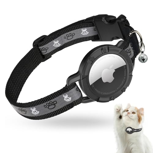 AirTag Katzenhalsband, Reflektierend Air Tag Katzenhalsband, GPS Katzenhalsband mit Verstellbares und Glocke, Integriertes Apple Air Tag Katzen Halsband, Geeignet Für Katzen Welpen[Schwarz][XS] von JIARUI