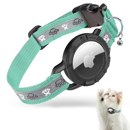 Reflektierendes Airtag Katzenhalsband, JIARUI Integriertes Apple-Airtag-Katzenhalsband, GPS Cat Tracker Halsband mit Airtag-Halterung und Glocke, Leichtes Katzen-Tracker-Halsband für Kätzchen und von JIARUI