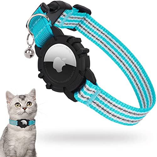 AirTag Katzenhalsband, Integriertes Apple Air Tag Katzenhalsband, Reflektierendes GPS-Katzenhalsband mit AirTag-Halterung und Glocke, Leichte Tracker-Katzenhalsbänder für Mädchen, Jungen, Katzen(Blau) von JIARUI