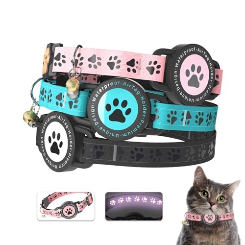 Airtag Katzenhalsband, Breakaway, reflektierendes Kätzchenhalsband mit Apple Air-Tag-Halter, bequeme Polsterung, verstellbar, langlebig, Einheitsgröße für Mädchen, Jungen, Katzen (Grün) von JIARUI