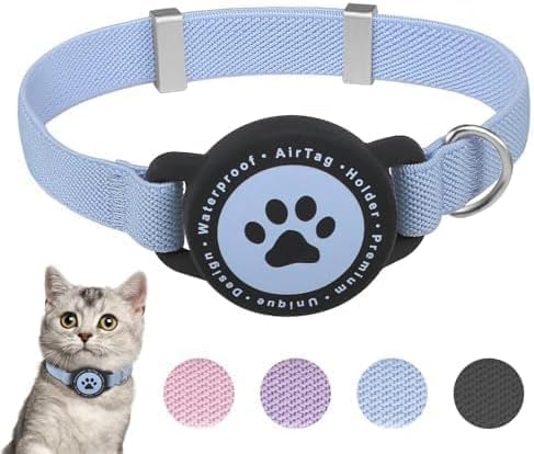 Airtag Katzenhalsband, dehnbares Kätzchenhalsband mit Apple Air-Tag-Halter, leicht und bequem, ultraelastisches GPS-Katzenhalsband für Katzen, Kätzchen und Welpen [Blau] von JIARUI