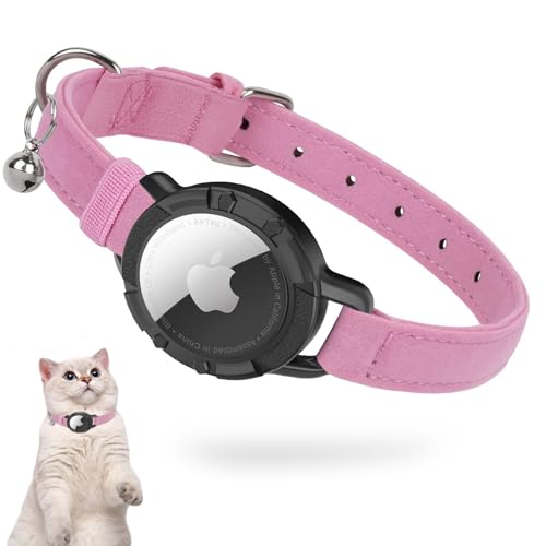 Airtag Katzenhalsband Samt, Integriertes Apple Air Tag Katzen Halsbänder, GPS, mit Airtag Halterung & Glocke Leichtes Tracker, Mädchen/Jungen [Rosa,S] von JIARUI