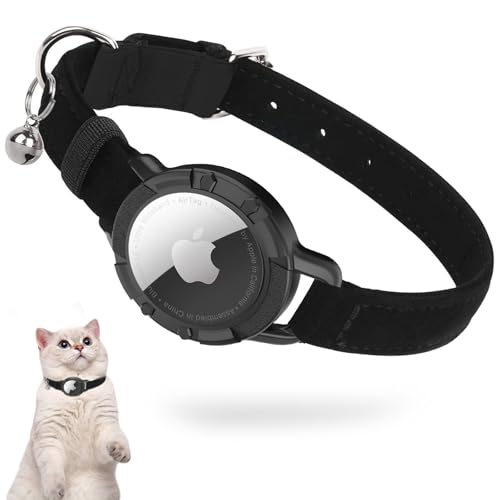 Airtag Katzenhalsband Samt, Integriertes Apple Air Tag Katzen Halsbänder, GPS, mit Airtag Halterung & Glocke Leichtes Tracker, Mädchen/Jungen [Schwarz,S] von JIARUI