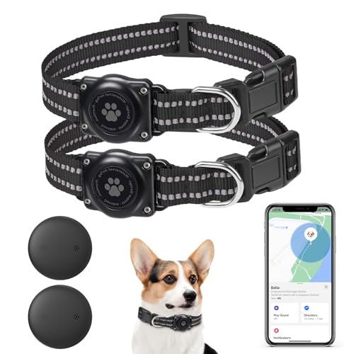GPS-Tracker, Mini-GPS-Tracker mit Hundehalsband (nur iOS), keine monatlichen Gebühren, wasserdichte Halsbänder, funktioniert mit Apple Find My-Dogs GPS, tragbares Anti-Verlust-Tracking-Gerät von JIARUI
