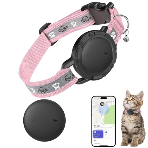 JIARUI Cat Tracker – Echtzeit-Smart-GPS-Katzen-Tracker – keine monatliche Gebühr – funktioniert mit Apple Find My (nur iOS) – reflektierendes rosa Katzenhalsband – GPS-Tracking-Gerät von JIARUI