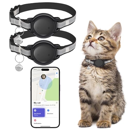 JIARUI SmartTag Katzenhalsband (2 Pack), Mini Tracker Ohne ABO für Katze, (nur IOS) mit Reflektierendes GPS Katze Tracker Halsbänder, Tracking Standort von Haustieren, Arbeite mit Apple Find My45FG von JIARUI