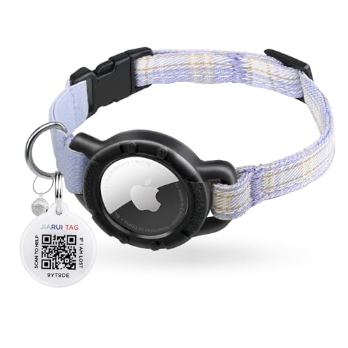 Katzenhalsband AirTag,Integriertes GPS Halsband Katze mit Apple Airtag Holder, QR Code Namensschild Tracker, Katzen ID Tag, Personalisierte Katzenhalsbänder für Kätzchen und Welpen (Blau, XS) von JIARUI
