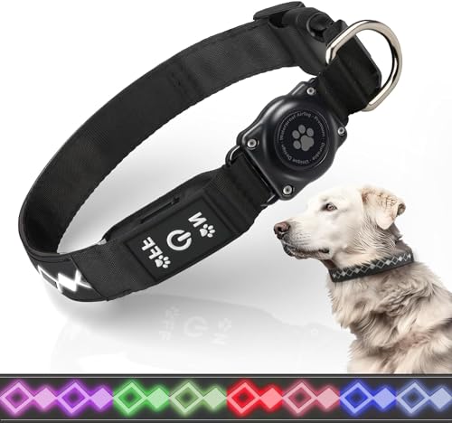 LED AirTag Hundehalsband, Leuchthalsband Hund, IP67 Wasserdicht USB Aufladbar hundelicht, 1.600 Fuß Hohe Sichtbarkeit, 14 Beleuchtungs modi für Hunde Nächtlich Sicherheit von JIARUI