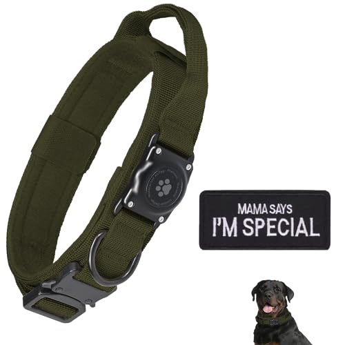 Taktisches AirTag Hundehalsband, 100% Wasserdicht Integriertes Apple Air Tag Hundehalsband mit AirTag Halter, Verstellbares Militärhalsband mit Griff, Dickes & Breites GPS Hundehalsband (Grün L) von JIARUI